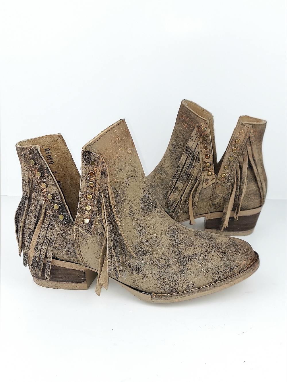 Corral Circle G Brown Leather Studded Fringe Booties NWOT